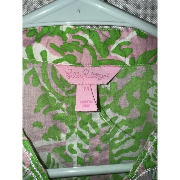Lilly Pulitzer Women's Embellished Tunic Green Pink SunnySide Lion Size Medium - Picture 3 of 4